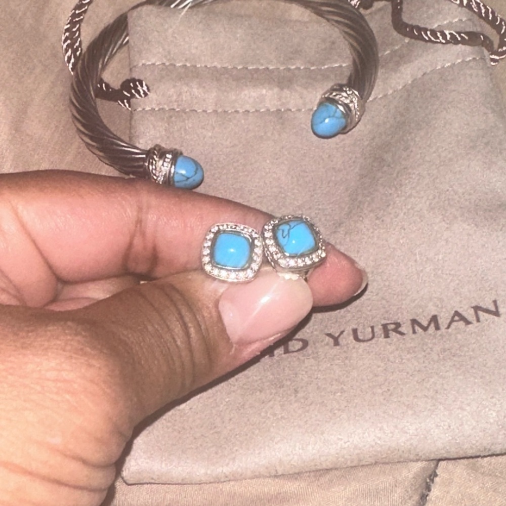 David Yurman Silver Bracelet with Turquoise Accents